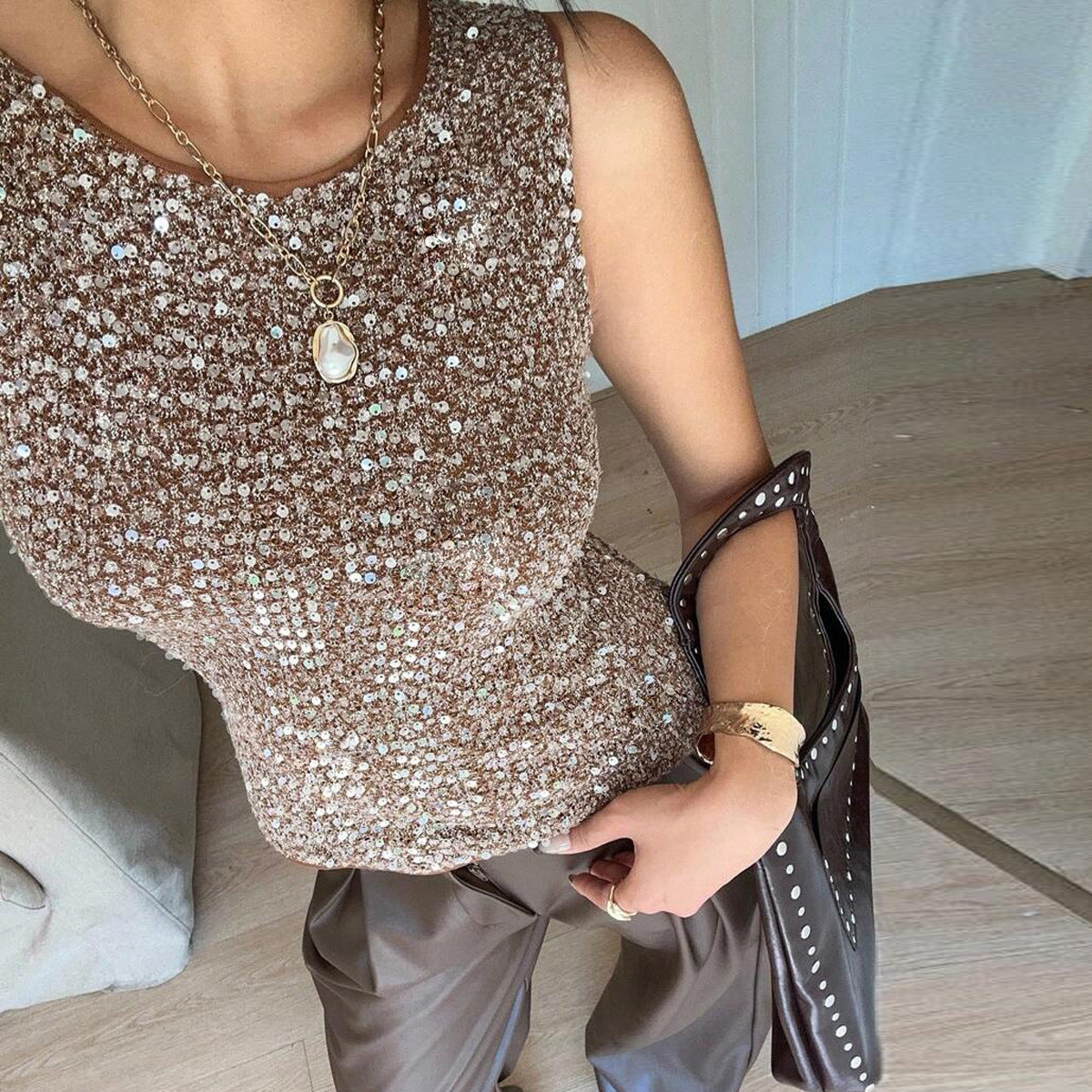 Slim fit sequin vest for women in autumn