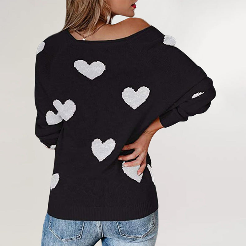 Loose Love Valentine's Day V-neck Knitted sweater pullover sweater for women