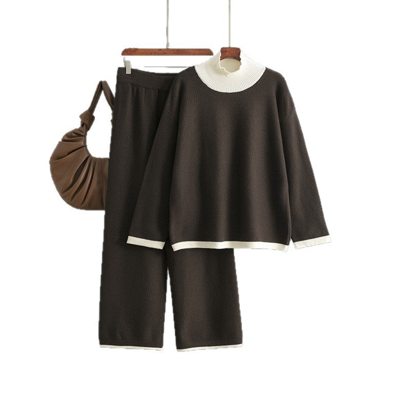 Loose top wide leg pants two-piece set for women