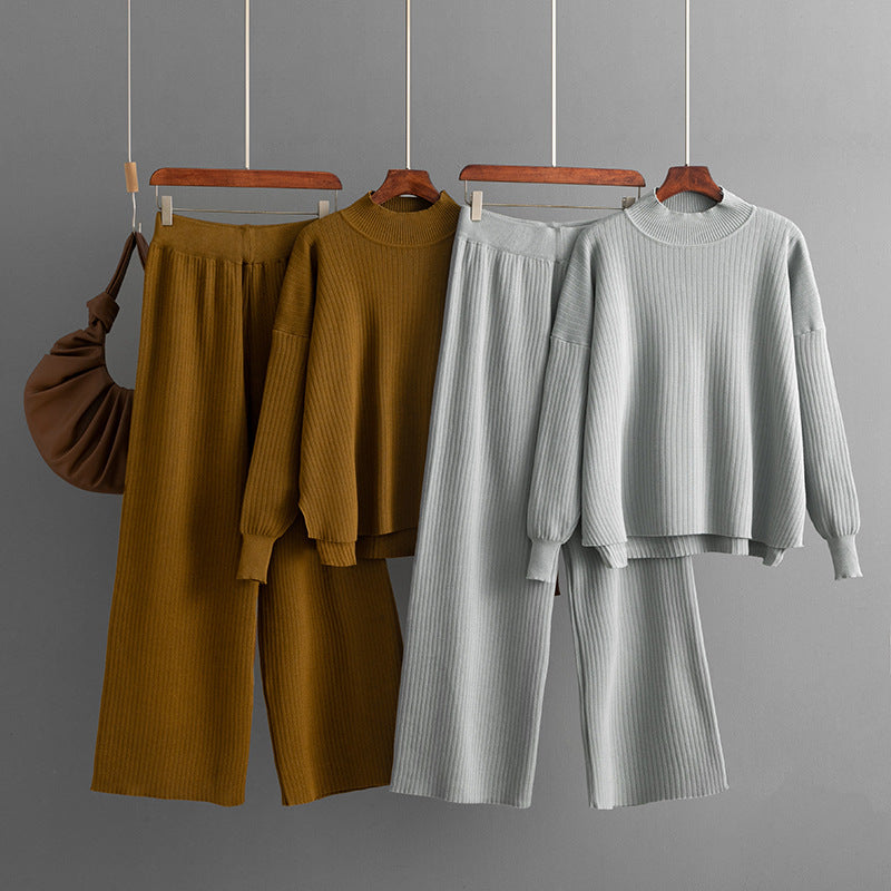 Solid color loose sweater set