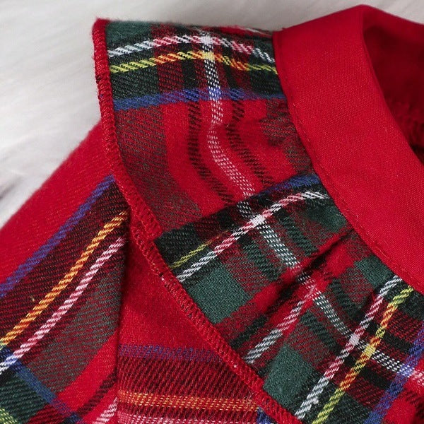 Stylish plaid long-sleeved dress for girls, perfect for spring, autumn, and Christmas, plus a hat.