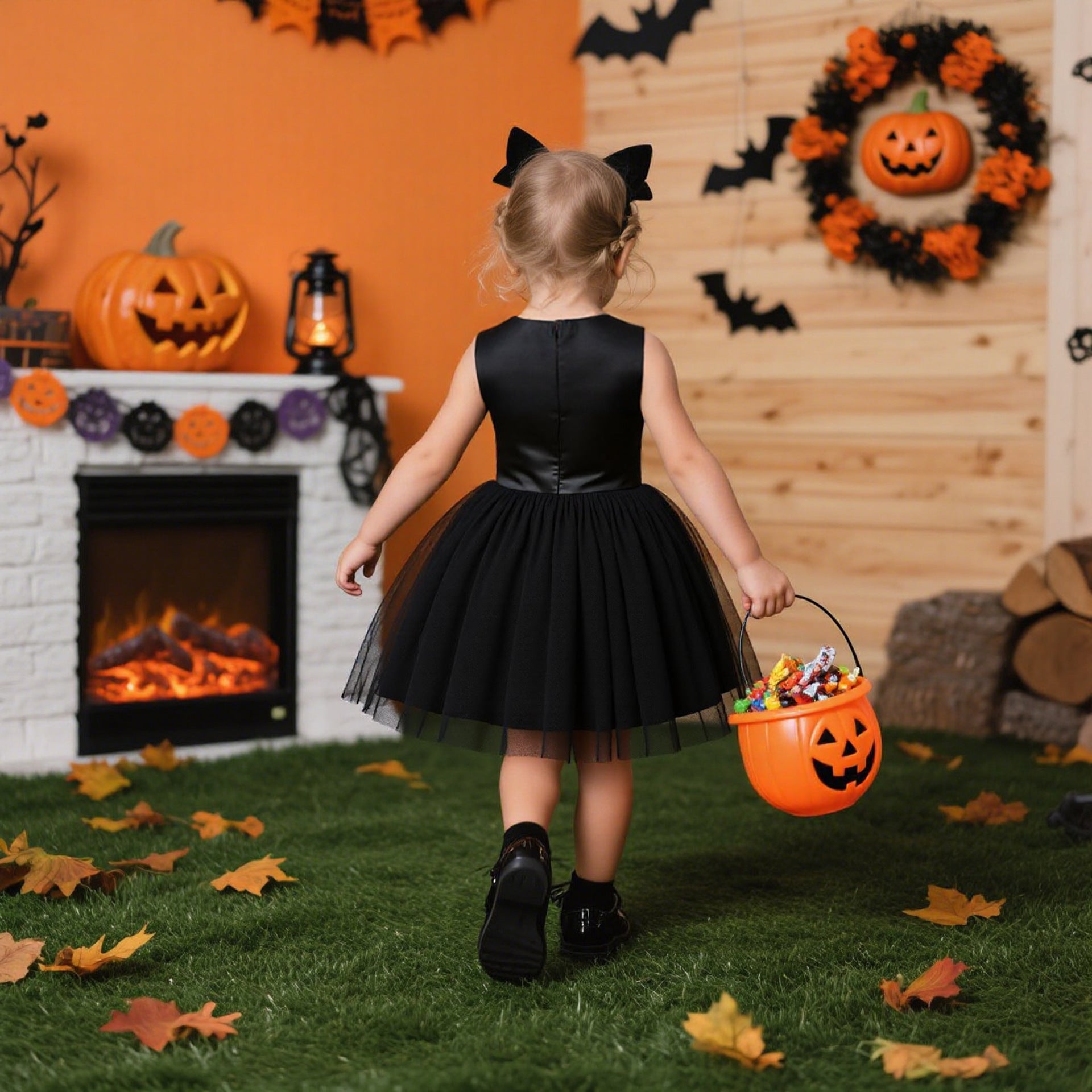 Halloween Dress Girls Princess Dress Tulle Puffy Dress with Shawl Set