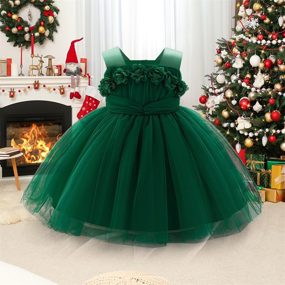 Fairy Tale Style Lace Sleeveless Floral Applique Puffy Dress