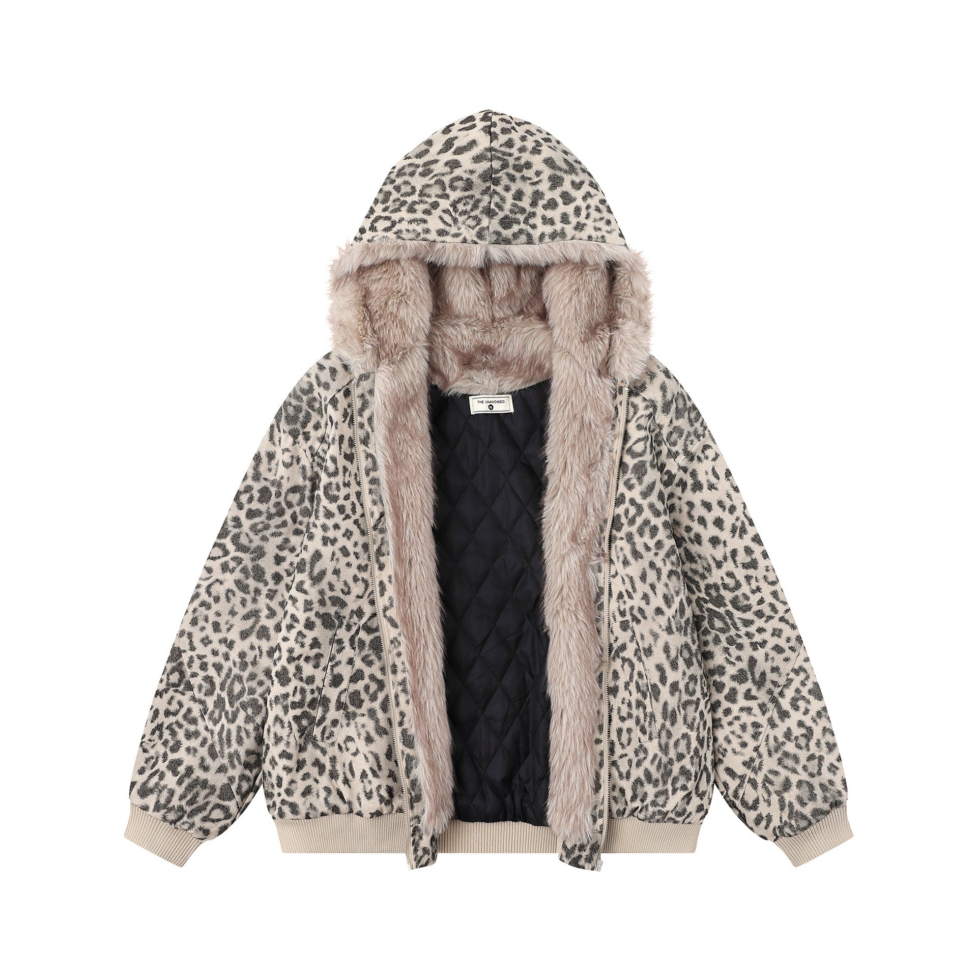 Wool collar and velvet cotton coat leopard print jacket
