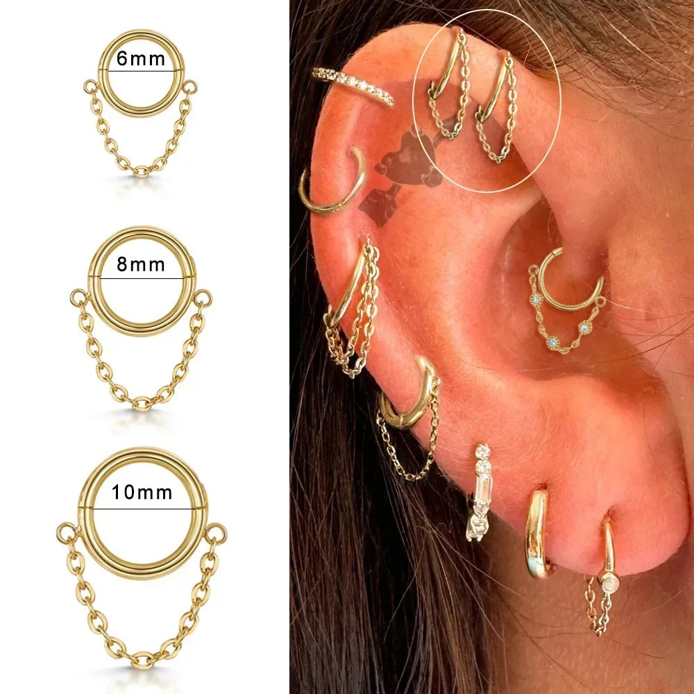 Fashion Punk Circle Pendant Tassel Zircon Hoops Ear Nose Ring For Women Girl Cartilage Daith Septum Piercing Earrings Jewelry