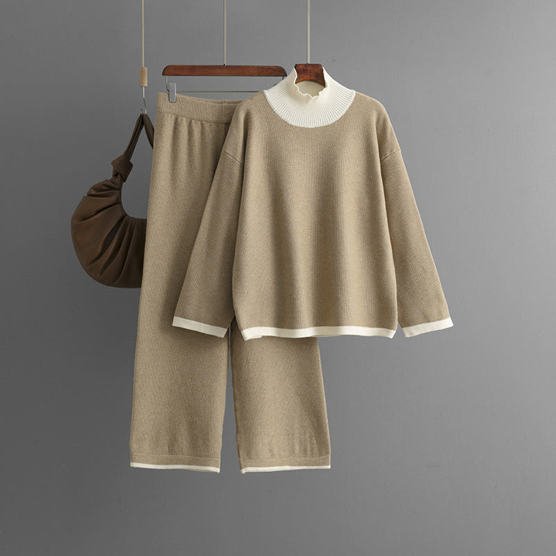 Loose top wide leg pants two-piece set for women