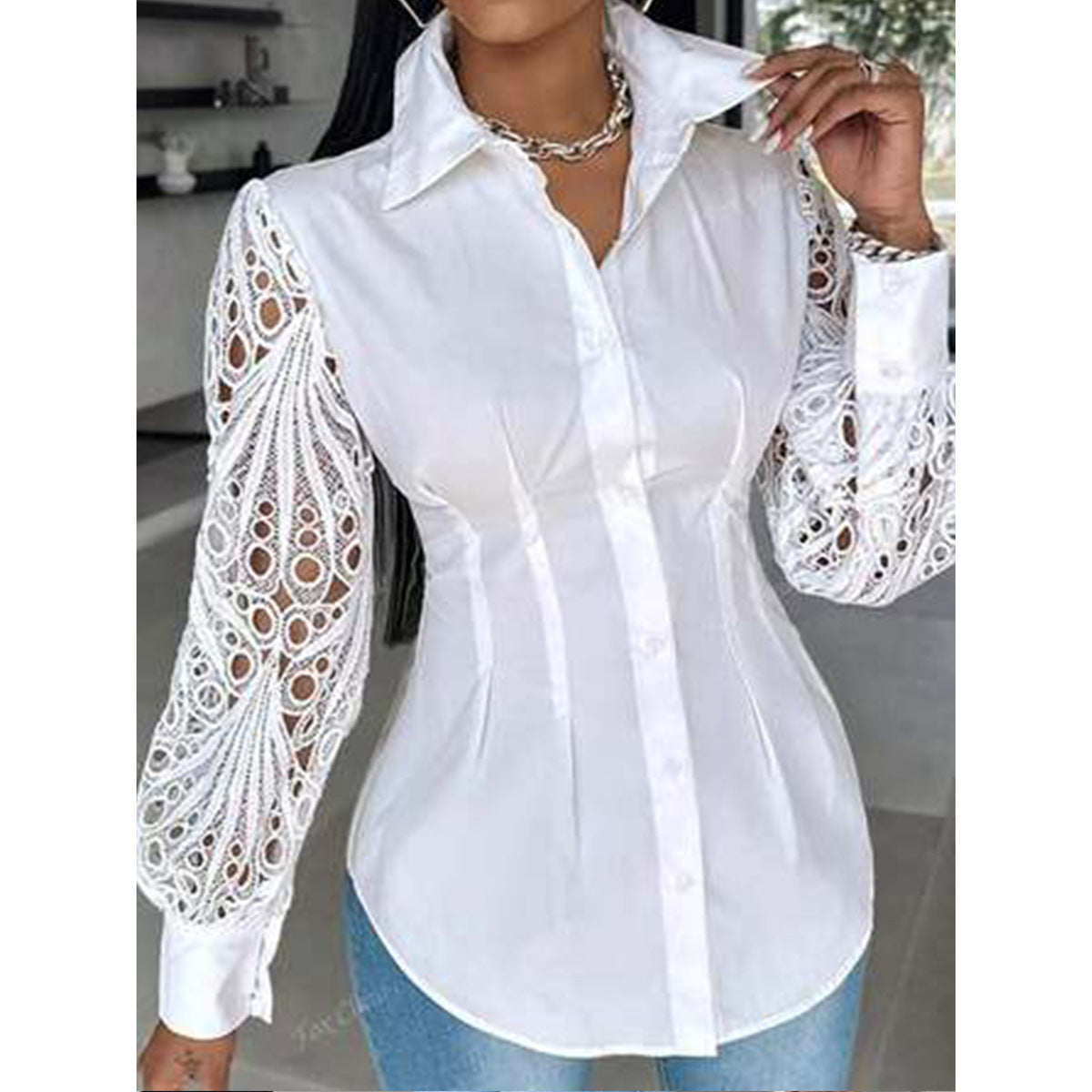 Splicing non elastic shirt for women in autumn