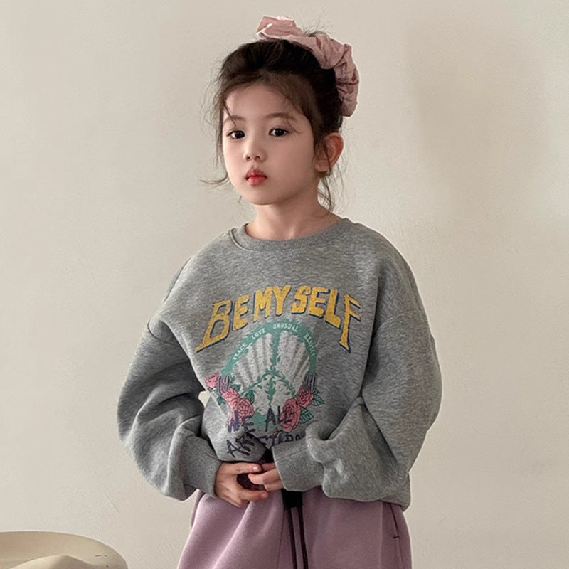 Cotton Fleece Lined Hooded Sweatshirt for Girls, Round Neck, Loose Fit, Casual Fashion for Kids Boys and Girls Style