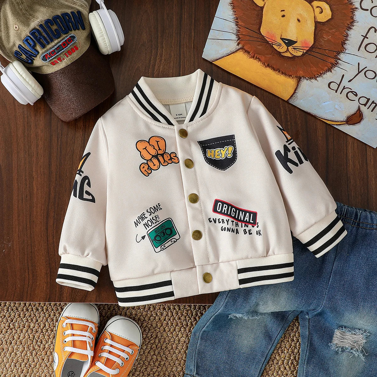 Baby Boys 2025 New Spring Autumn Baby Girls Boys Clothes Cartoon Letter Jacket Fashion Sports Costume Infant Sportswear For 1-3Y