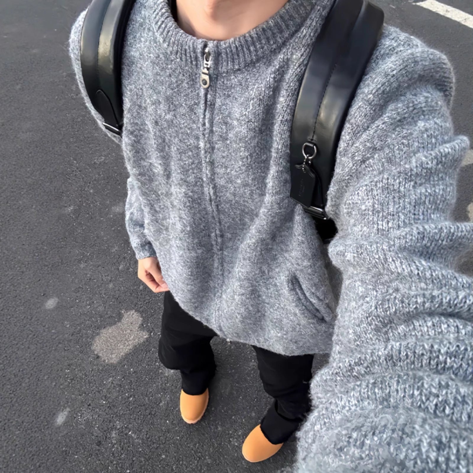 Winter Lazy Style Knitwear High-End Clean Fit Sweater Cardigan Leaky Mohair Knit Open Front Men's Sweater