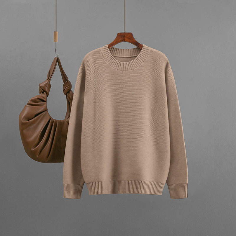 Round neck solid color sweater for women