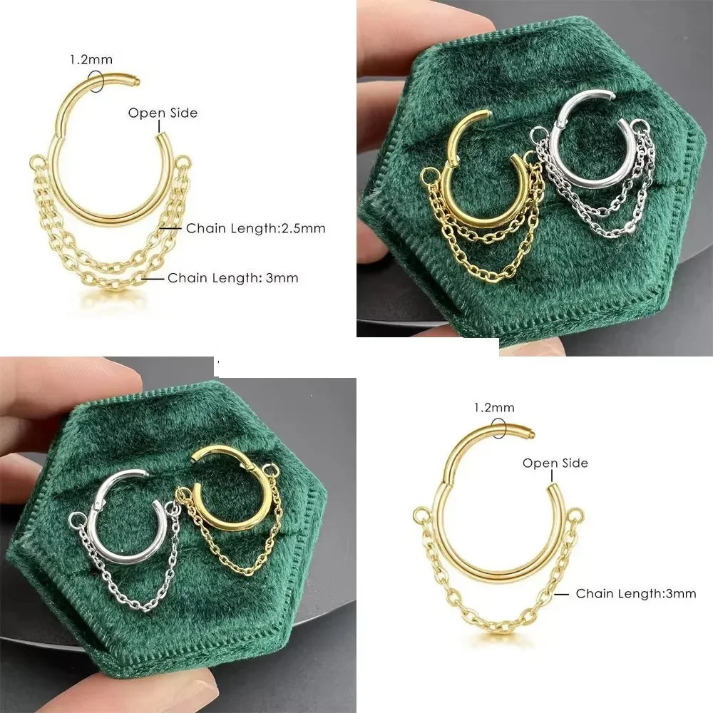 Fashion Punk Circle Pendant Tassel Zircon Hoops Ear Nose Ring For Women Girl Cartilage Daith Septum Piercing Earrings Jewelry