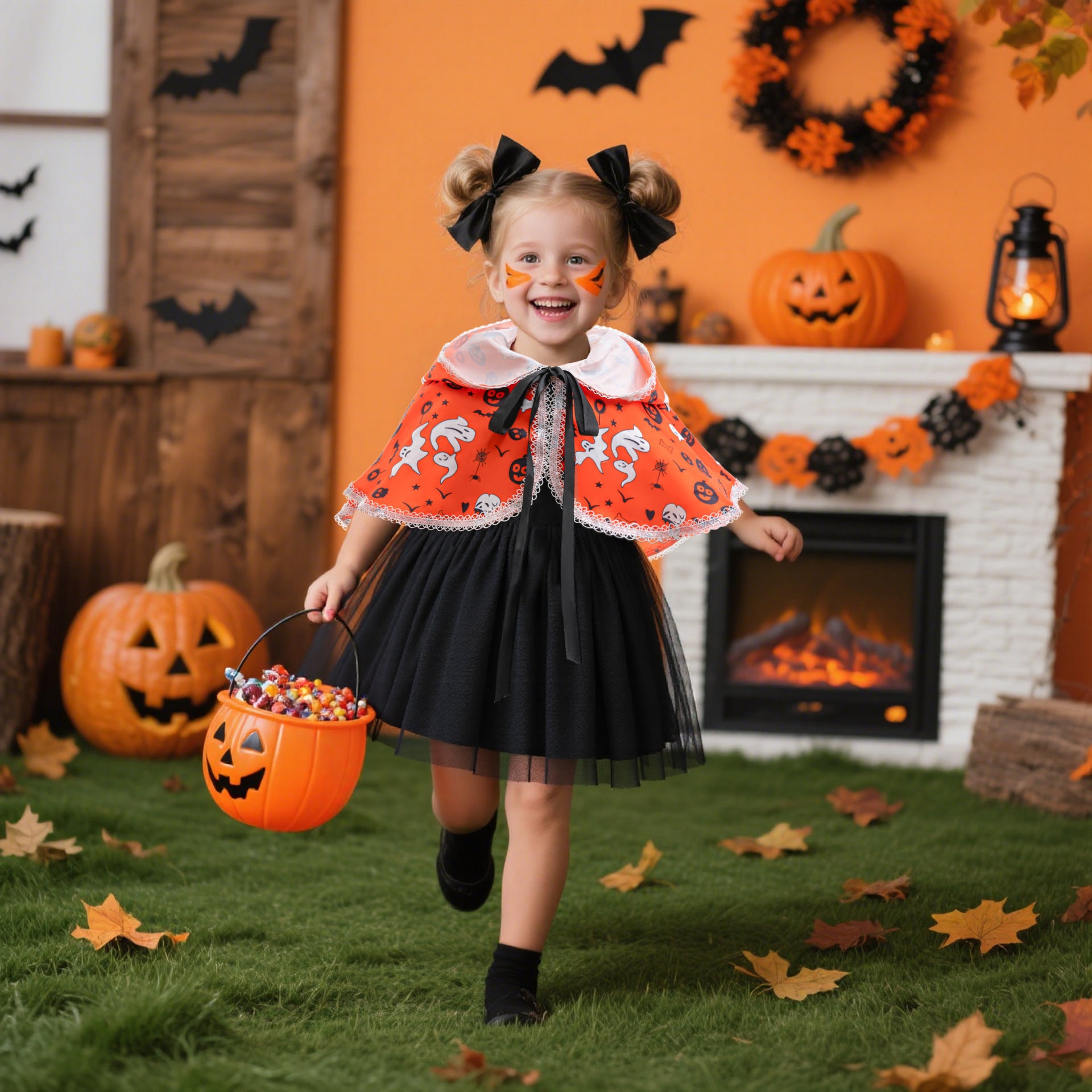 Halloween Dress Girls Princess Dress Tulle Puffy Dress with Shawl Set