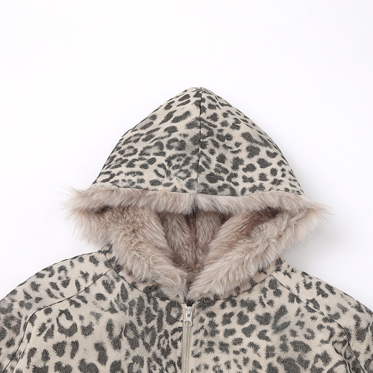 Wool collar and velvet cotton coat leopard print jacket