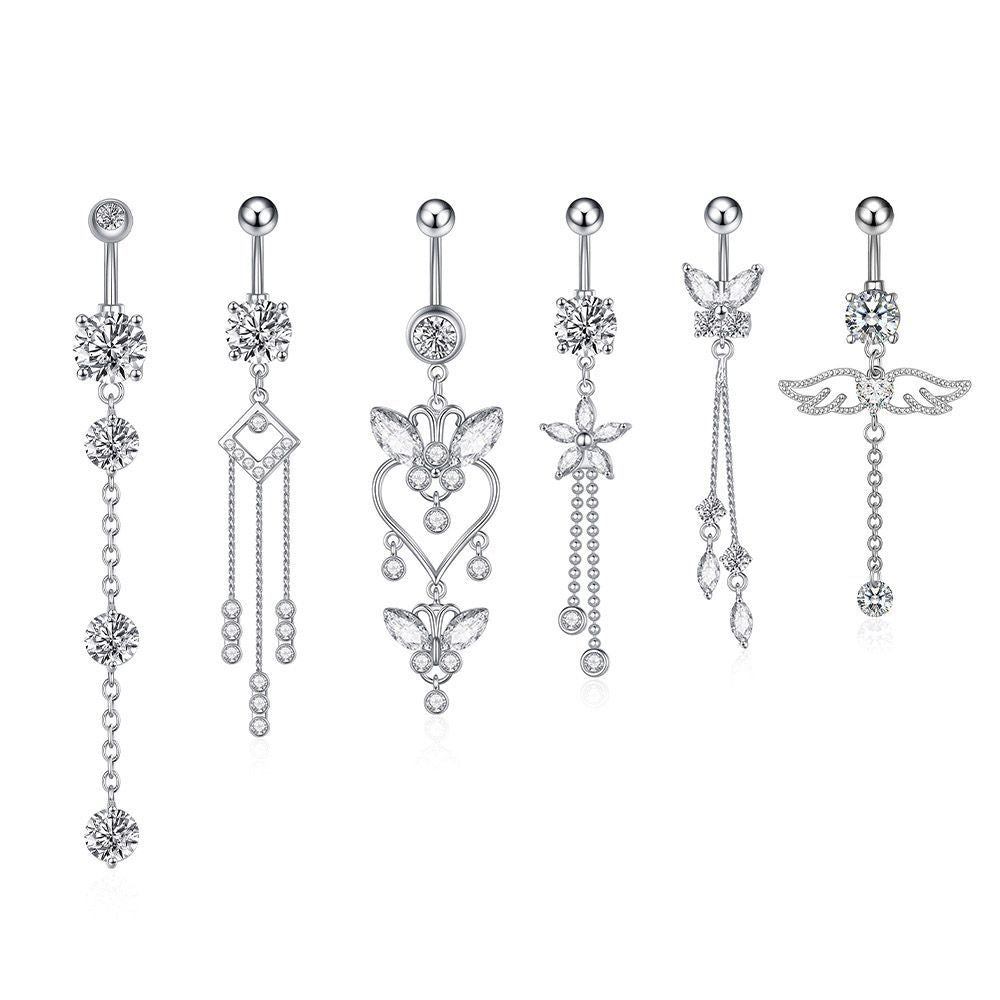 Zircon Tassel Belly Ring Navel Stud Piercing Jewelry
