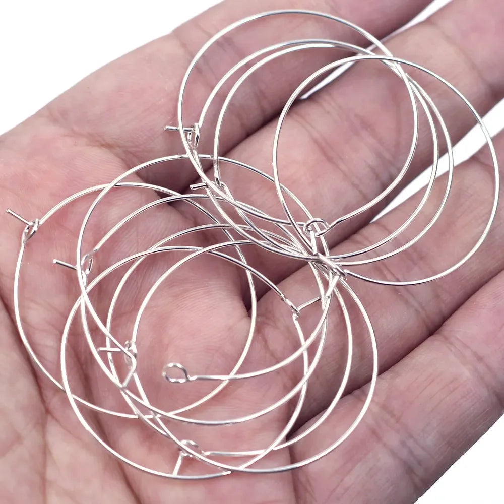 50Pcs Wine Glass Labeling Rings Hoops Earrings Ear Circle Wire Alloy Round Silver Plated Jewelry DIY Finding Charms 20mm-35mm