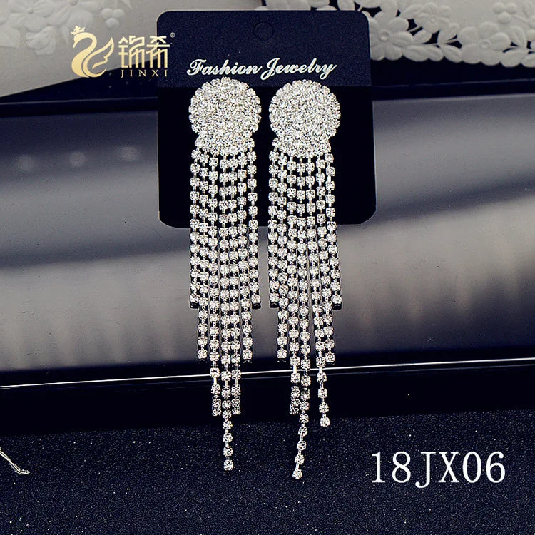 European and American/Korean Beautiful Classical Earrings Super Long Rhinestone Tassel Nightclub Earrings Dress Banquet Ear Ring