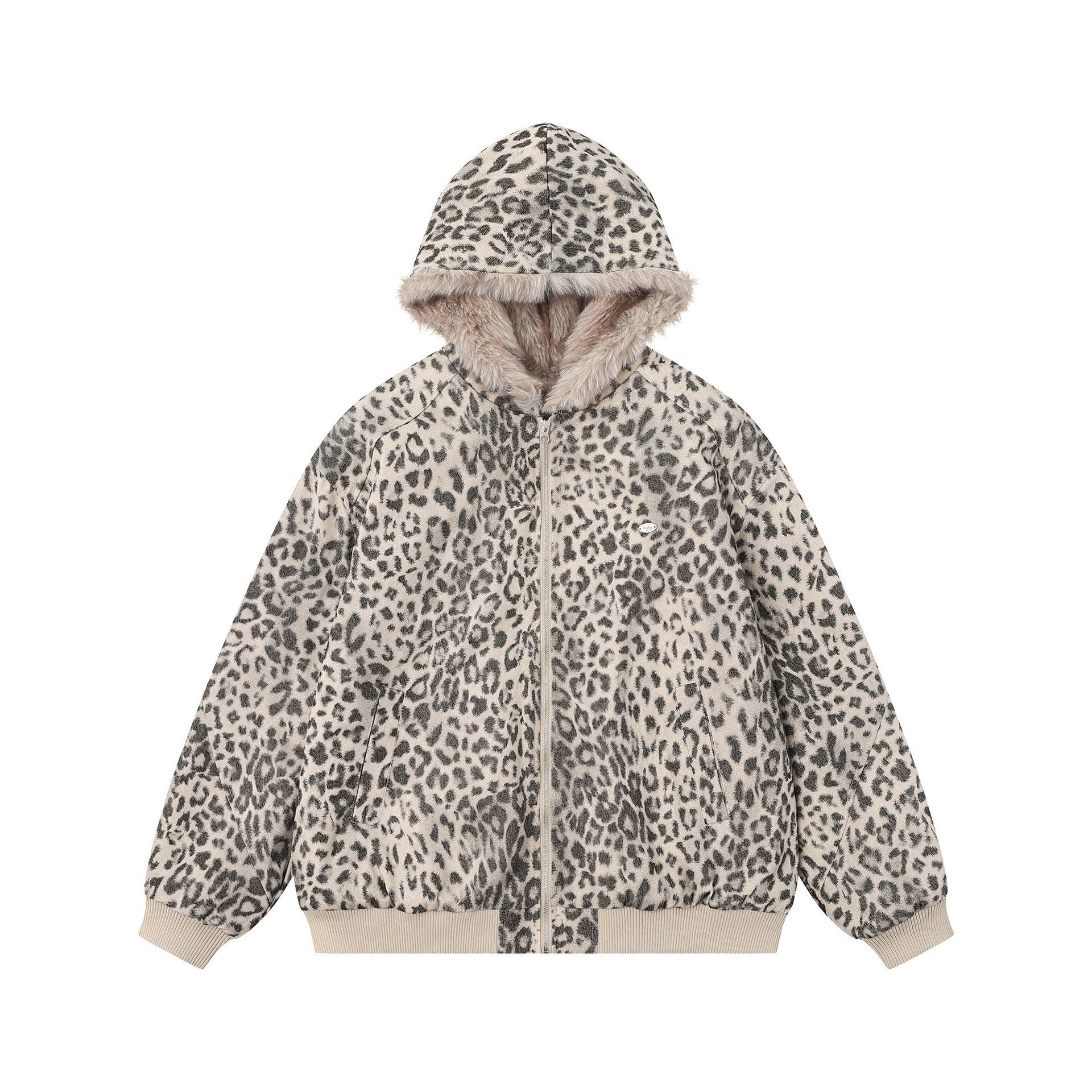 Wool collar and velvet cotton coat leopard print jacket