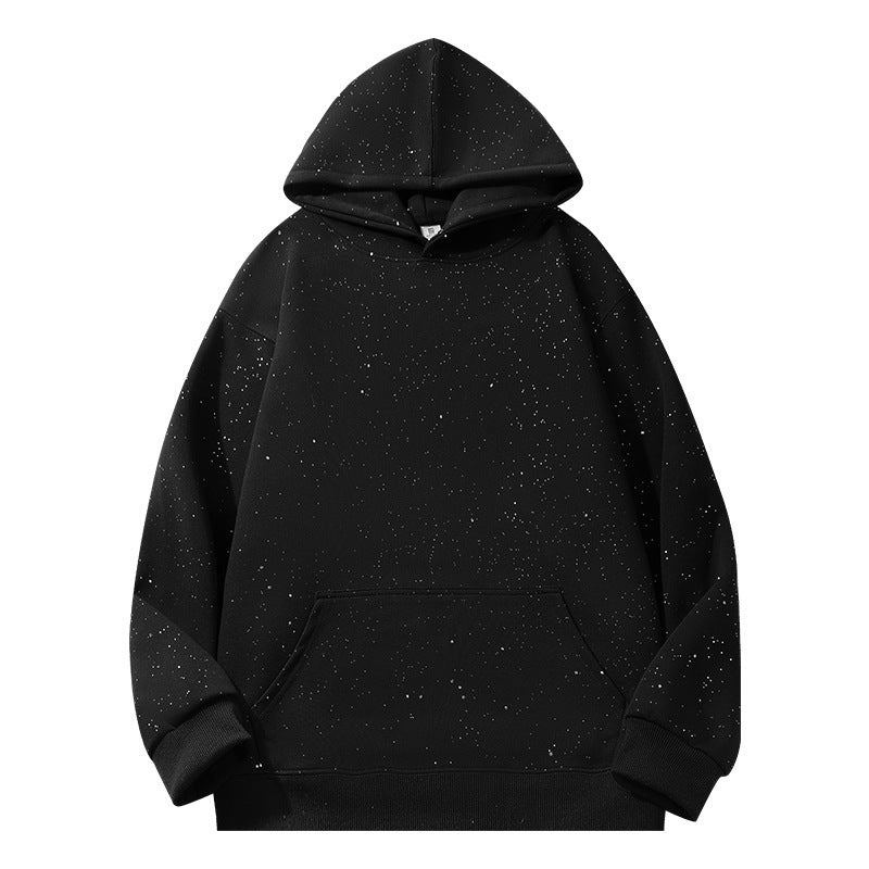 Casual Hoodie with All-Over Star Print, Unisex Streetwear Style, Loose Fit, American Fashion Top