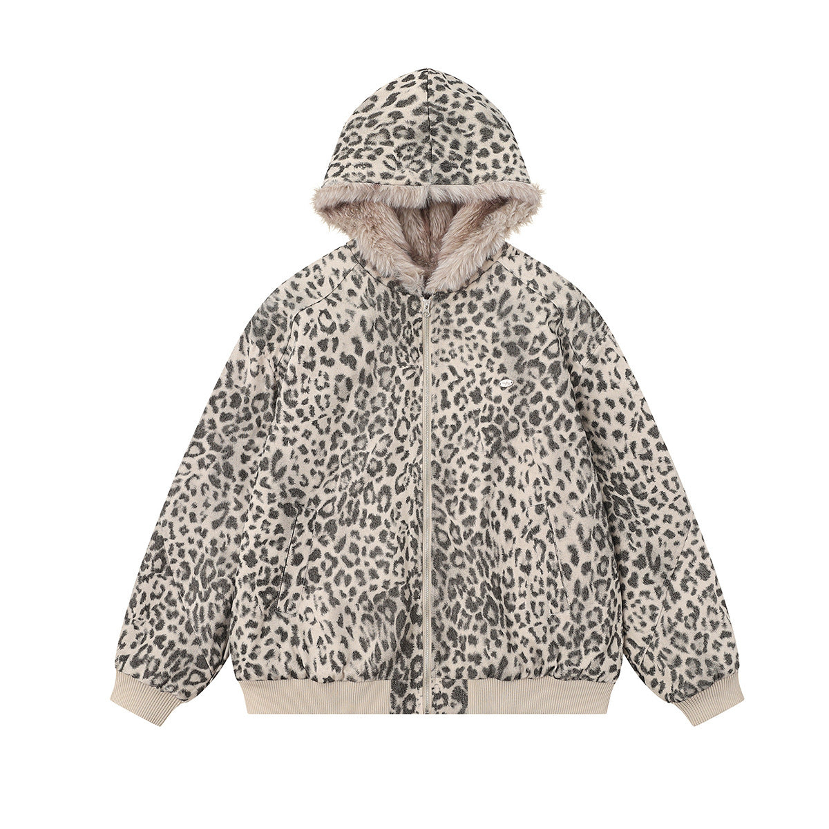 Wool collar and velvet cotton coat leopard print jacket