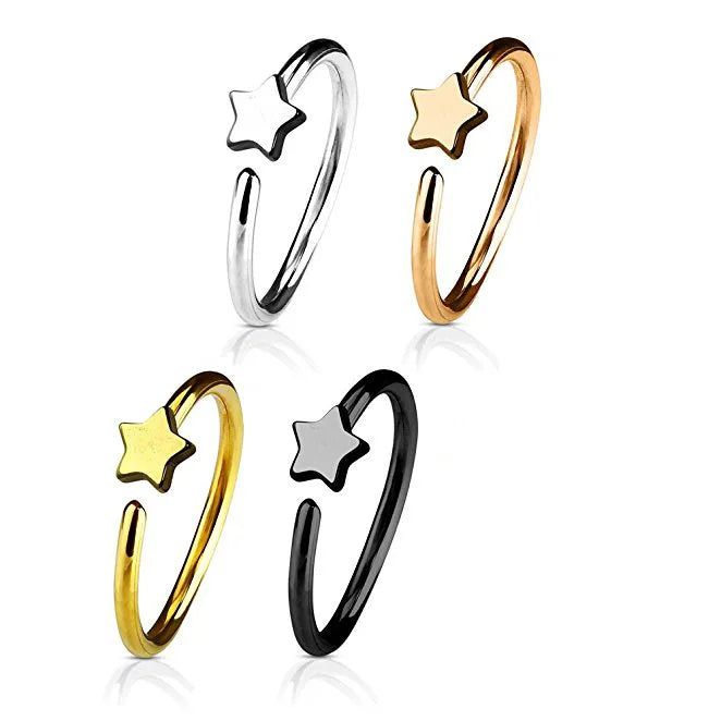 1Pcs Stainless Steel Star Nose Ring Hoops Ear Cartilage Open Hoop Ring Body Piercing Small Earrings For Women Punk