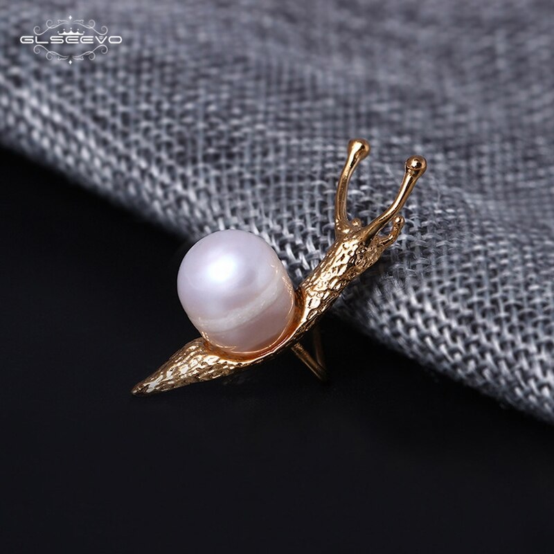 GLSEEVO Snail Pearl Brooch Gift For Daughter Woman Cute Inset Brooches Bijoux Argent 925 Massif Handmade Jewellery Broche