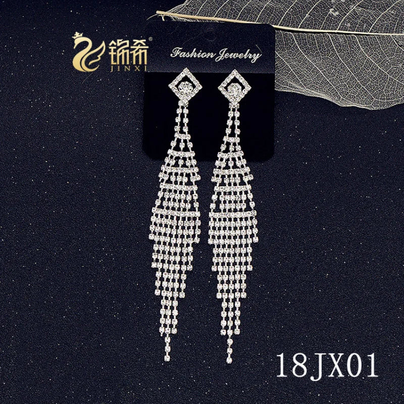 European and American/Korean Beautiful Classical Earrings Super Long Rhinestone Tassel Nightclub Earrings Dress Banquet Ear Ring