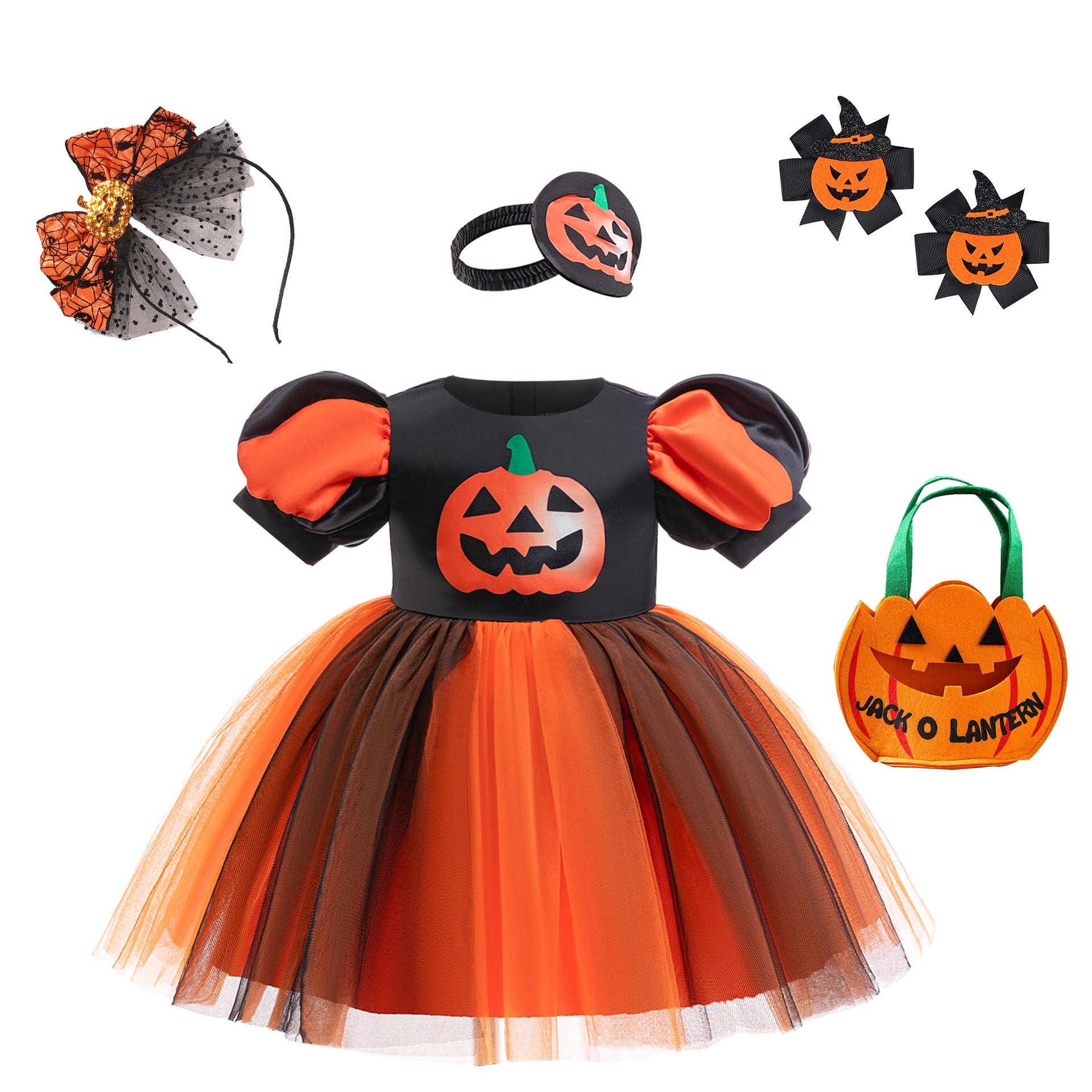 Girls' Dress Halloween Lantern Sleeve Cosplay Children's Dress Little Girl Tutu Tulle Skirt Wholesale