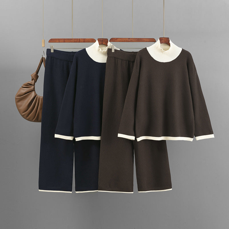 Loose top wide leg pants two-piece set for women