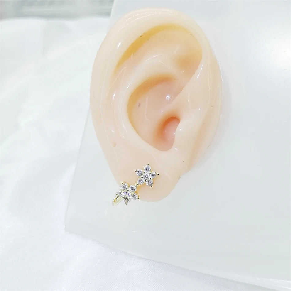 1pc 2 Crystal Flowers Ear Cuff Earring Fake Nose Ring Copper Inlaid Zircon U-shaped Nose Clip Women No Piercing Body Jewelry