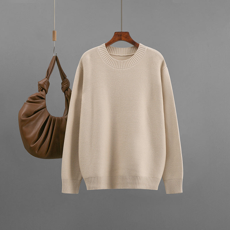 Round neck solid color sweater for women
