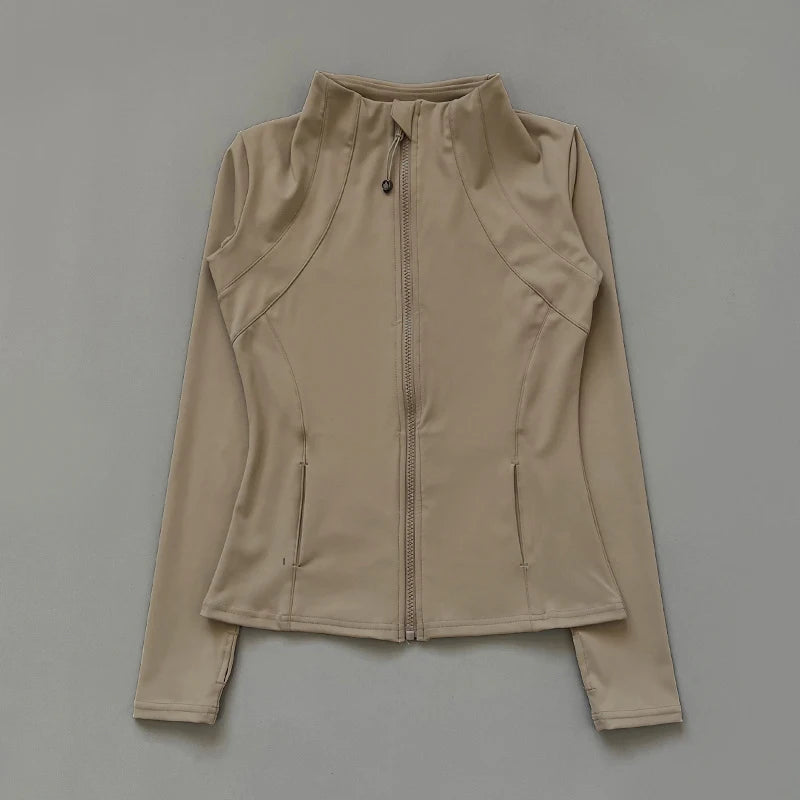 New yoga wear ladies coat round high elastic loose exercise yoga fitness long sleeve stand-up collar  yoga tops