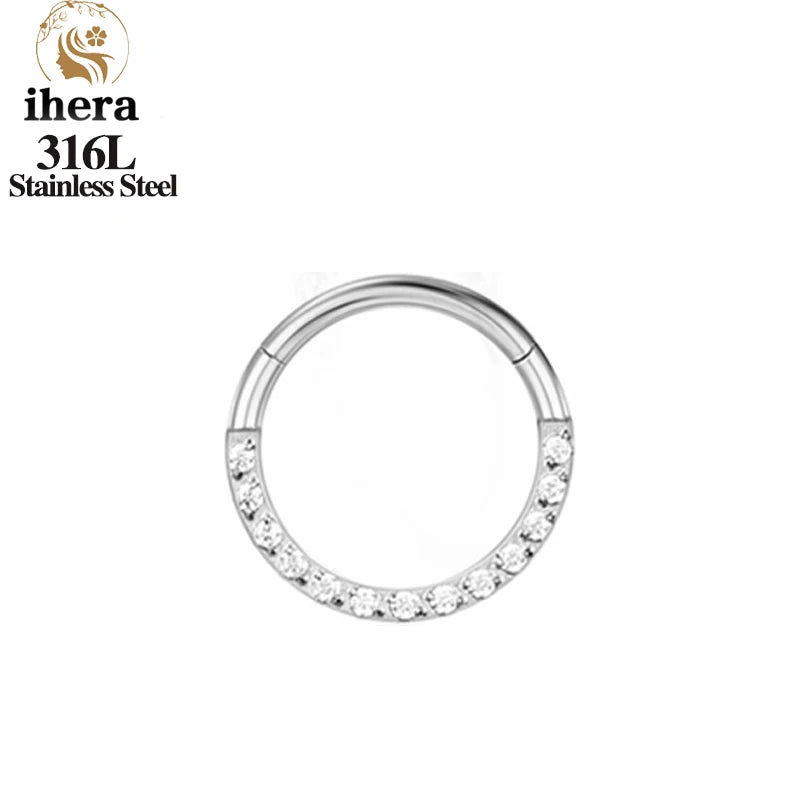 1/10PCS Stainless Steel Nose Rings Septum Clicker CZ Zircon Hinged Segment Round Earrings Hoops Ear Cartilage Piercing Jewelry
