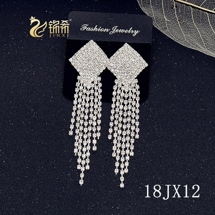 European and American/Korean Beautiful Classical Earrings Super Long Rhinestone Tassel Nightclub Earrings Dress Banquet Ear Ring