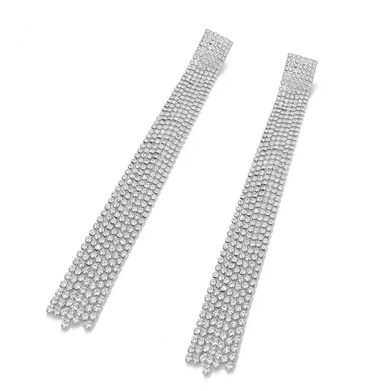 European and American/Korean Beautiful Classical Earrings Super Long Rhinestone Tassel Nightclub Earrings Dress Banquet Ear Ring