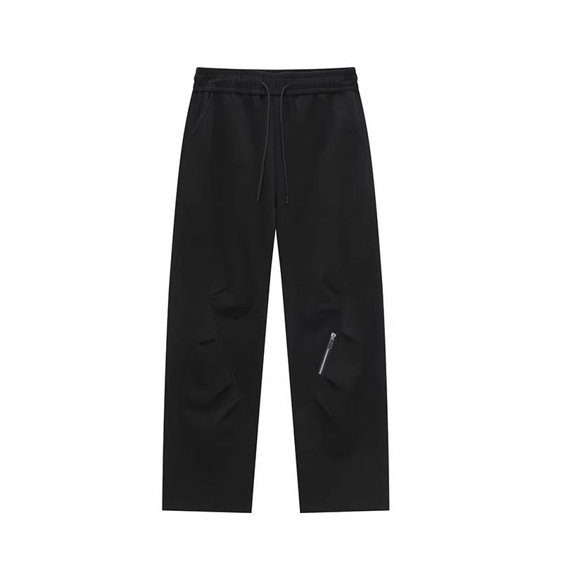 Casual Style Zipper Heavyweight Track Pants for Men Grey Pleated Cargo Trousers with Floral Pattern Straight Fit with Slight Flare Autumn Fashion