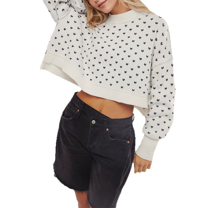 Round neck knitted sweater short loose heart-shaped pullover sweater