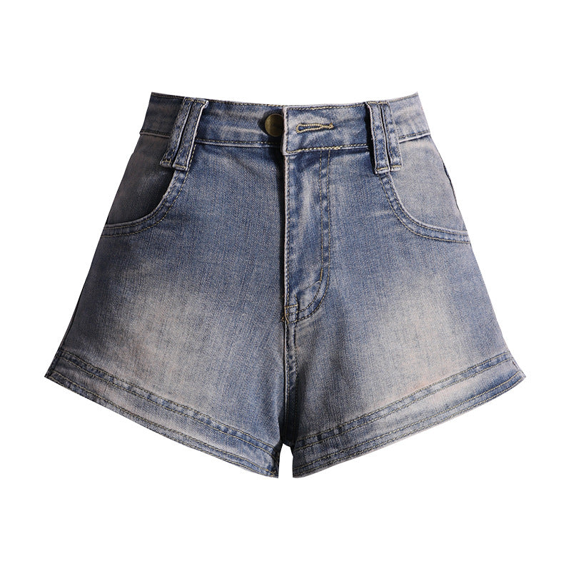 High-Elastic Denim Shorts for Women High Waist Slimming A-Line Distressed Sexy Hot Pants
