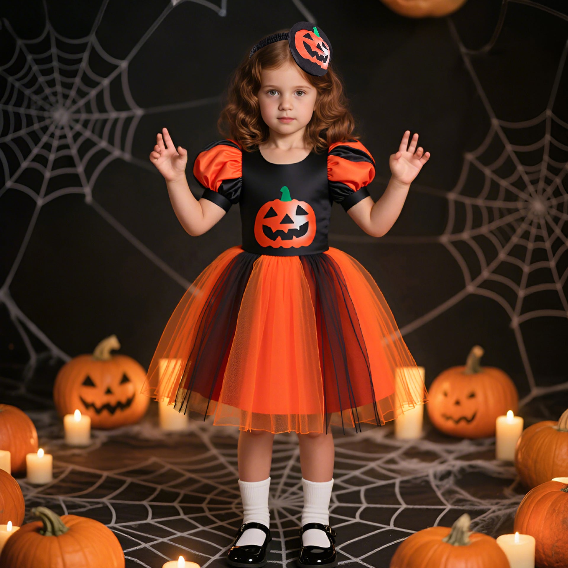 Girls' Dress Halloween Lantern Sleeve Cosplay Children's Dress Little Girl Tutu Tulle Skirt Wholesale