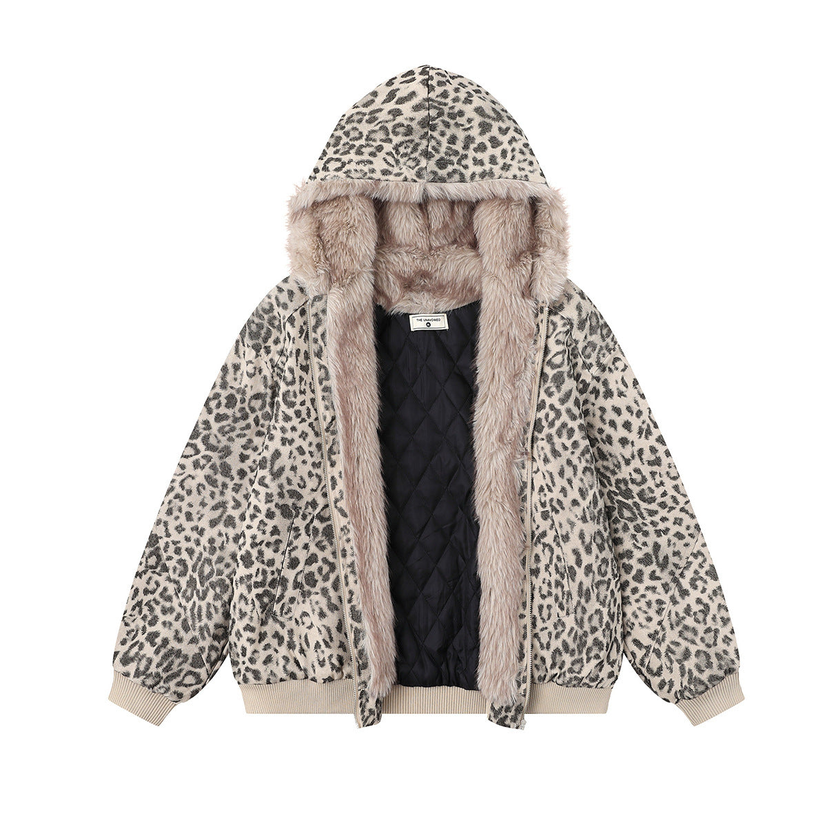 Wool collar and velvet cotton coat leopard print jacket