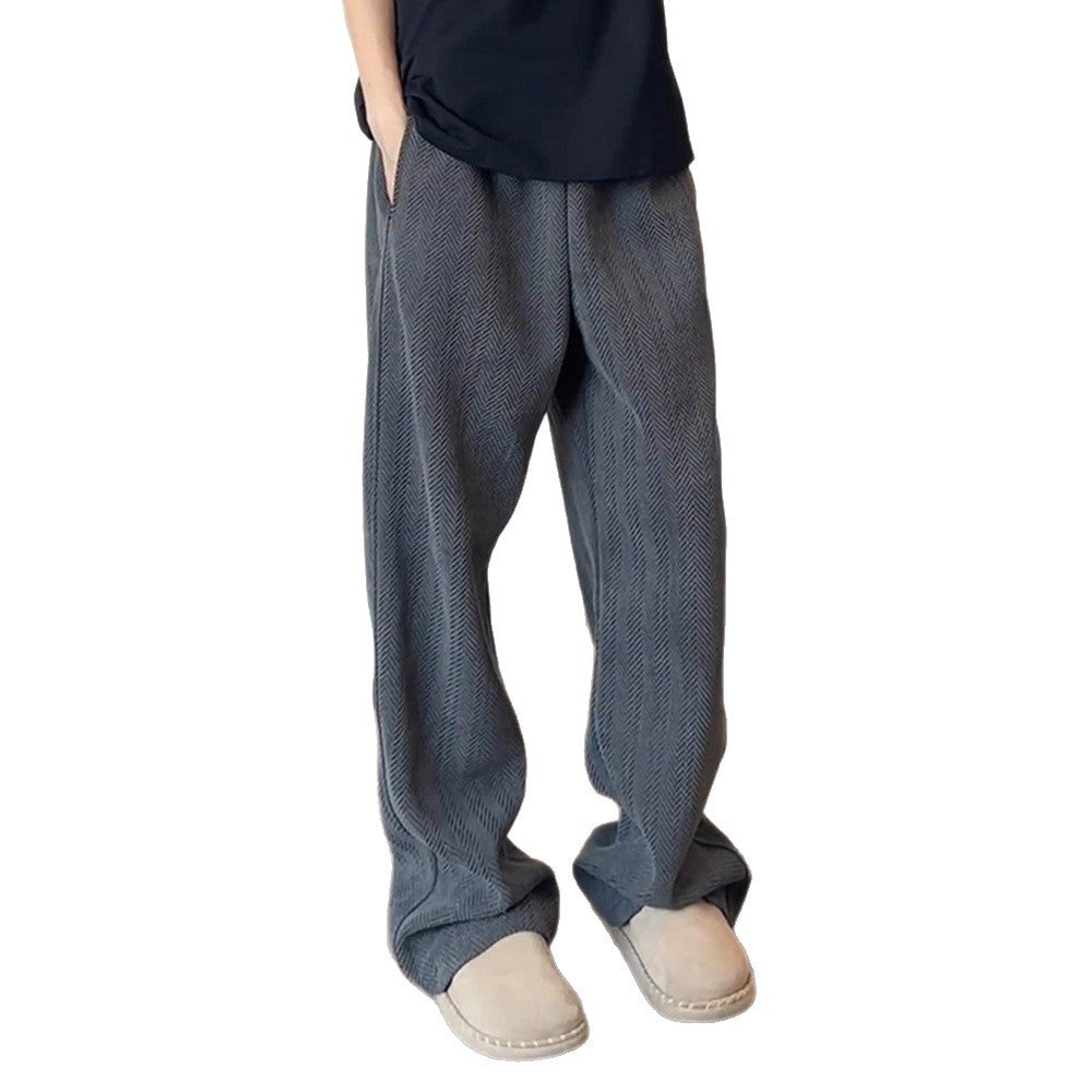 Style Loose Knit Cropped Sweatpants for Men, Deep Gray Herringbone Pattern, Casual Oversized Track Pants