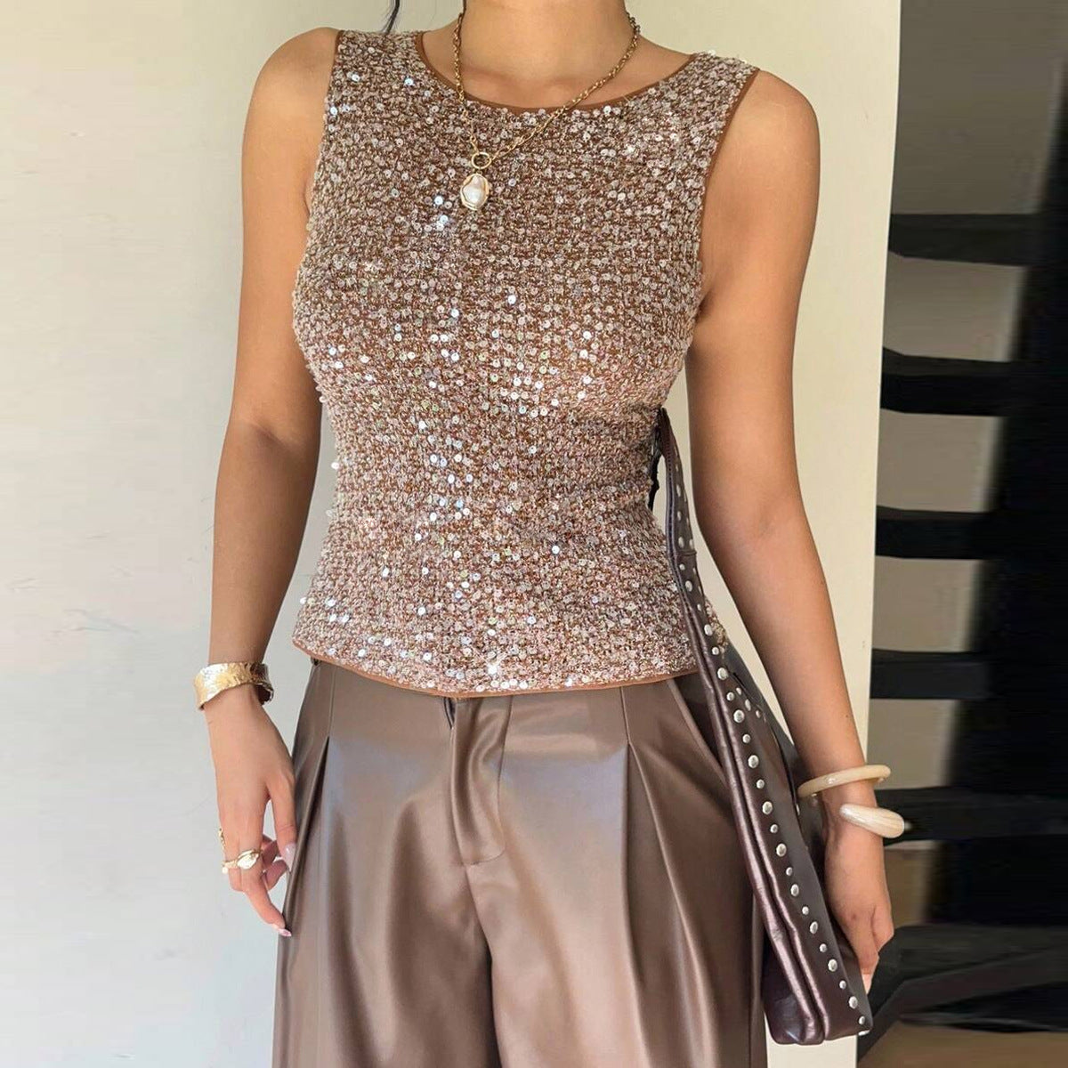 Slim fit sequin vest for women in autumn