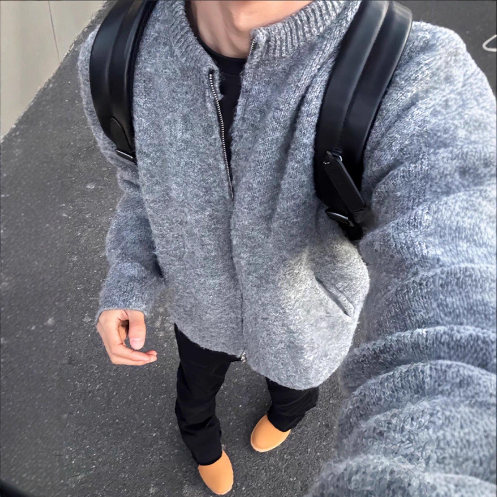 Winter Lazy Style Knitwear High-End Clean Fit Sweater Cardigan Leaky Mohair Knit Open Front Men's Sweater