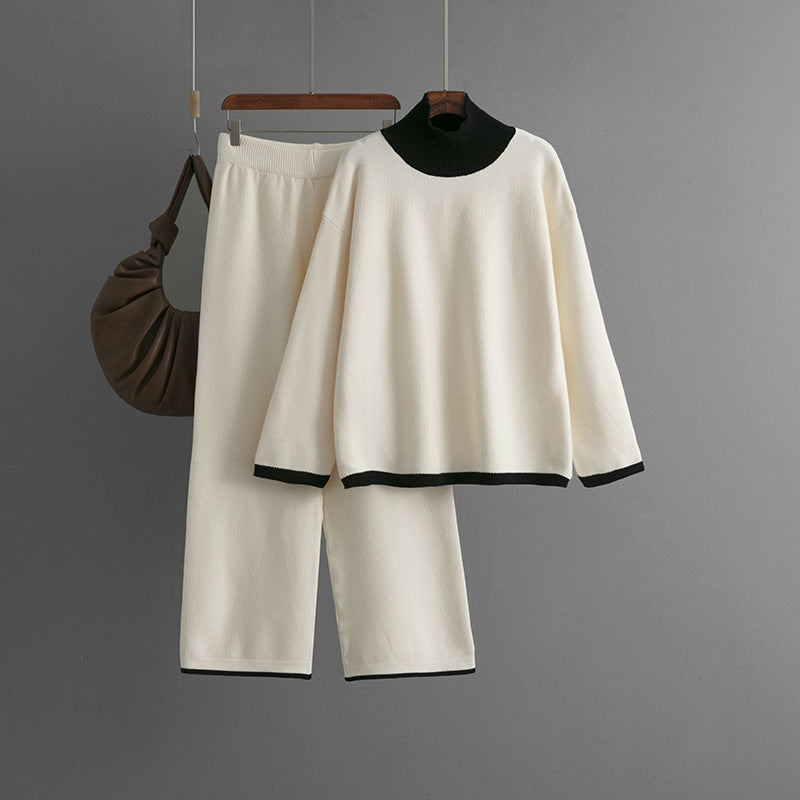 Loose top wide leg pants two-piece set for women