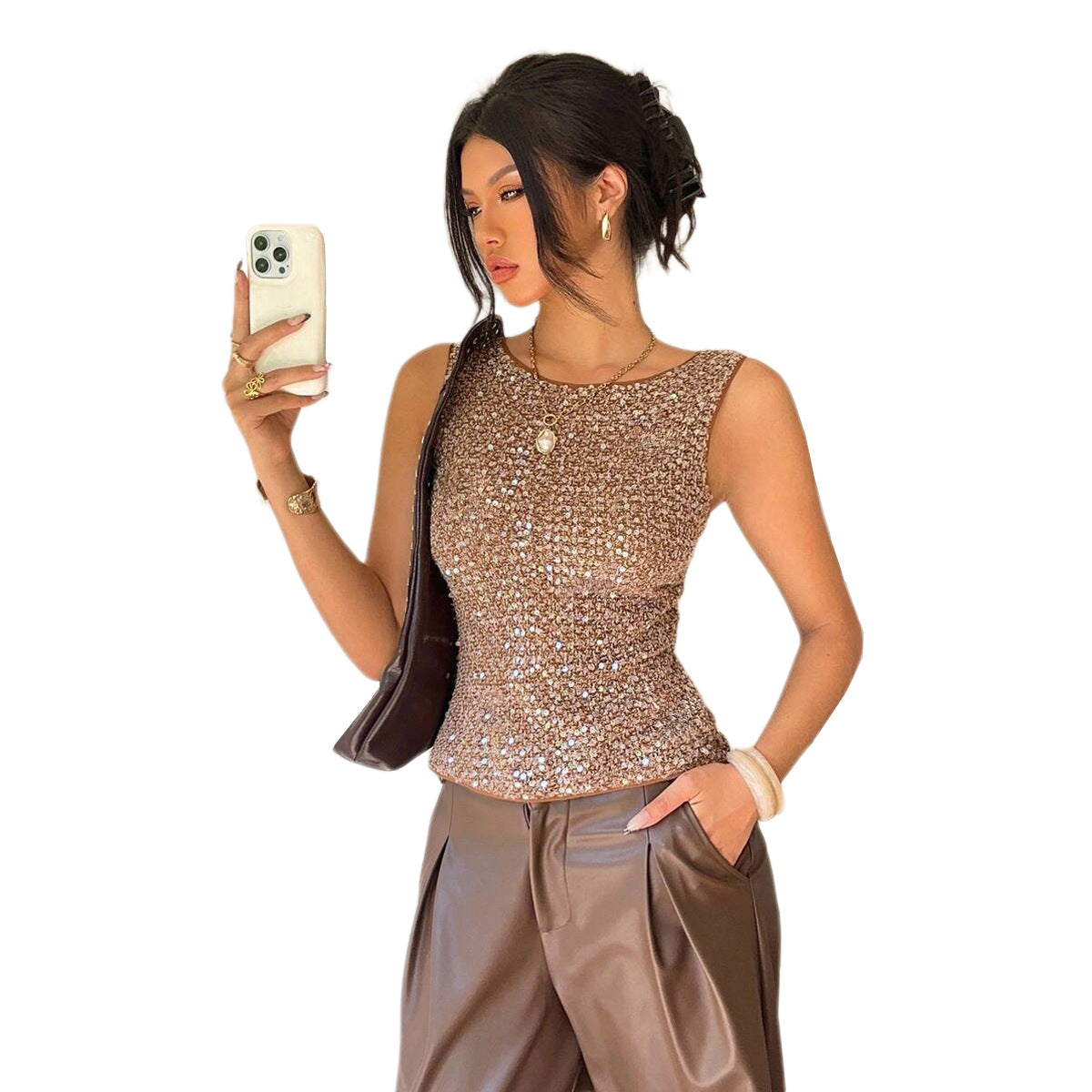 Slim fit sequin vest for women in autumn