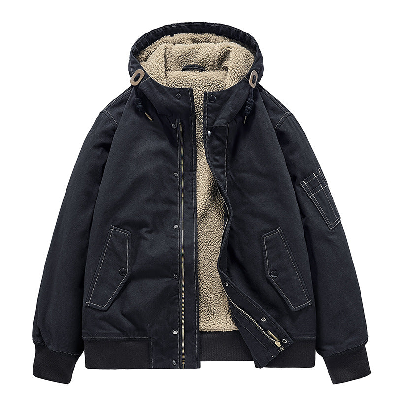 Warm Cotton Coat For MenHooded Loose-fit Cotton Jacket With Fur CollarCasual Outerwear