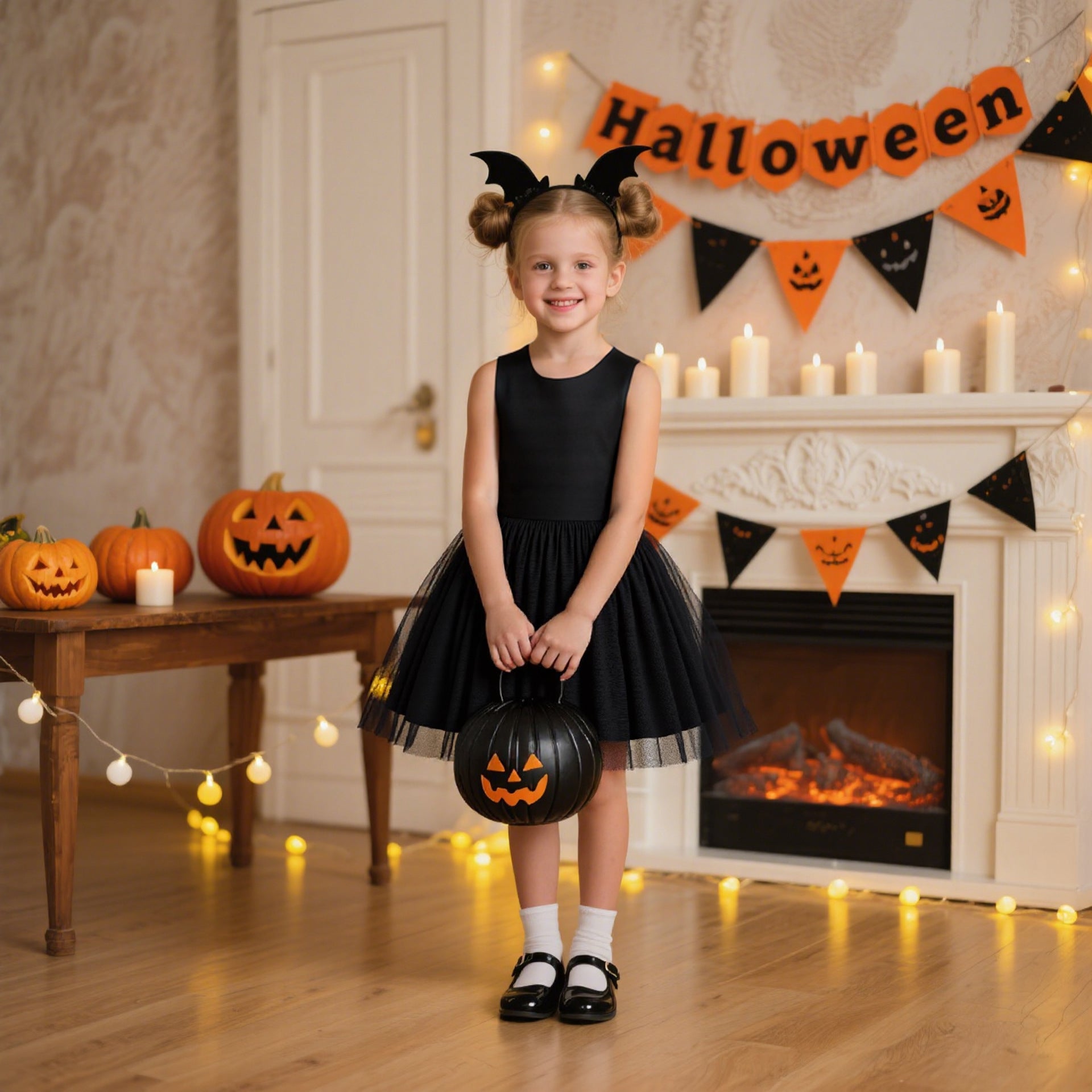 Halloween Dress Girls Princess Dress Tulle Puffy Dress with Shawl Set