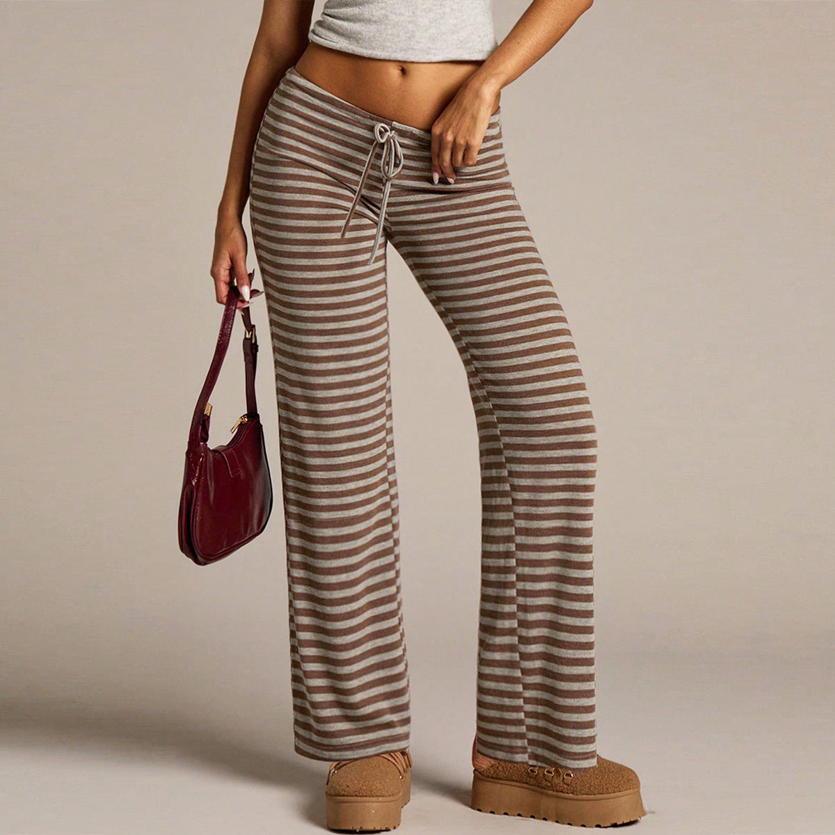 Casual striped pants for women in autumn