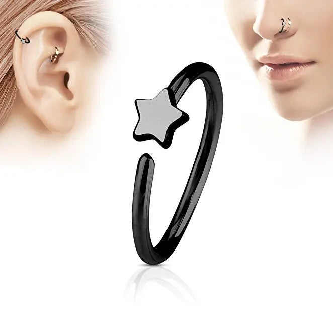 1Pcs Stainless Steel Star Nose Ring Hoops Ear Cartilage Open Hoop Ring Body Piercing Small Earrings For Women Punk