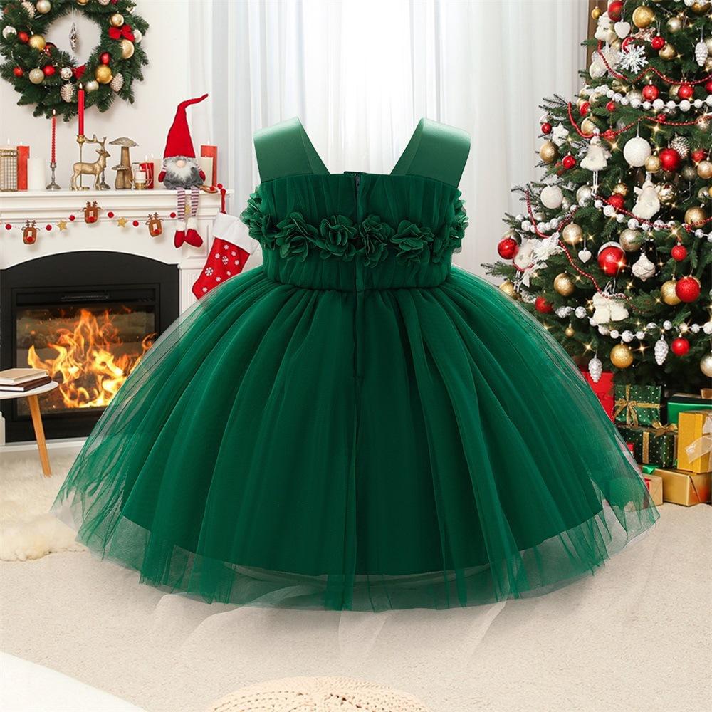 Fairy Tale Style Lace Sleeveless Floral Applique Puffy Dress